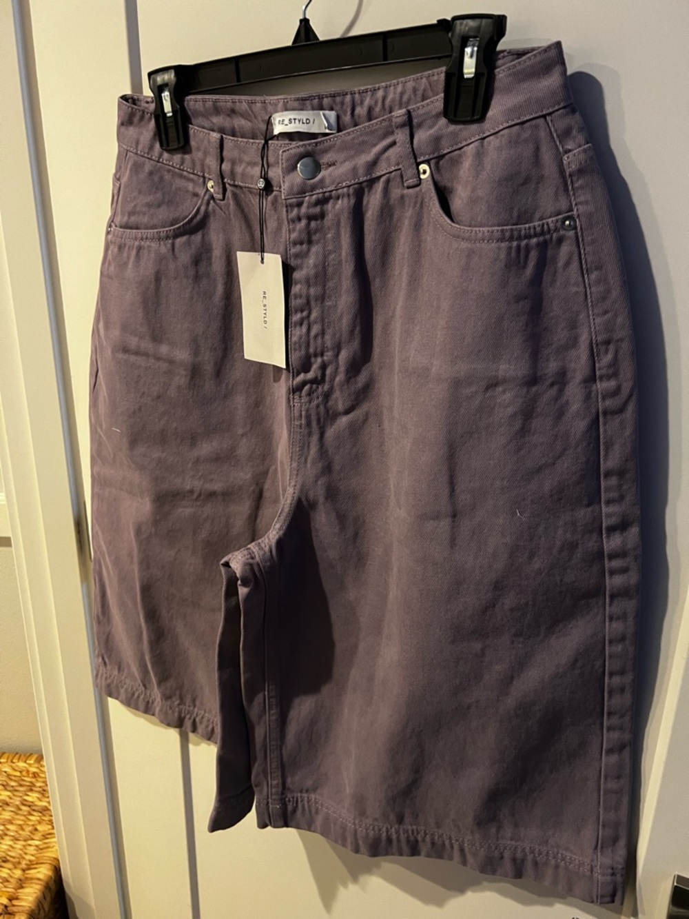 Loose Straight Leg Purple Denim Bermuda Shorts